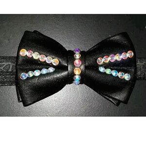 Father's Day! New Exclusive Haute Couture Bowtie. Leather, Austrian Crystals!